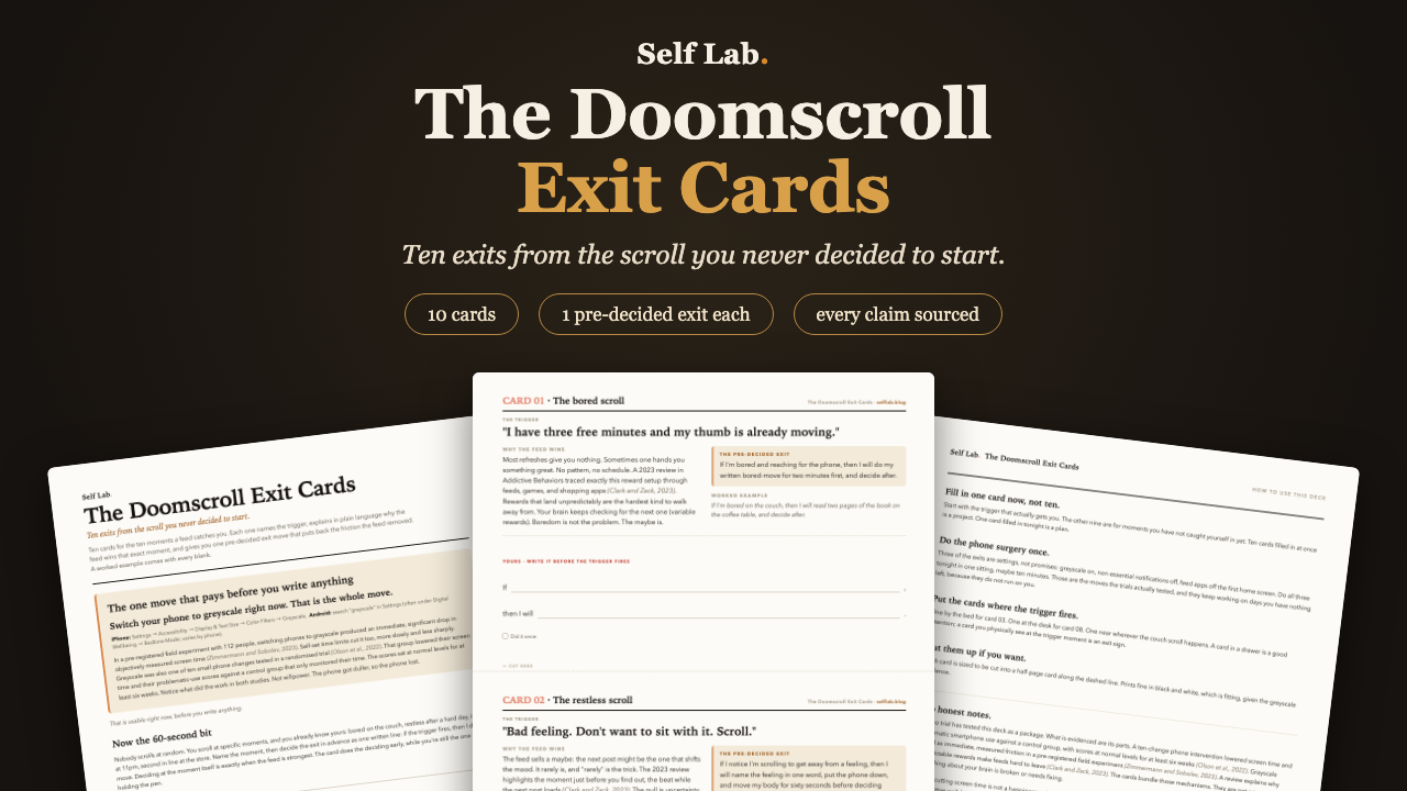 The Doomscroll Exit Cards — sample pages